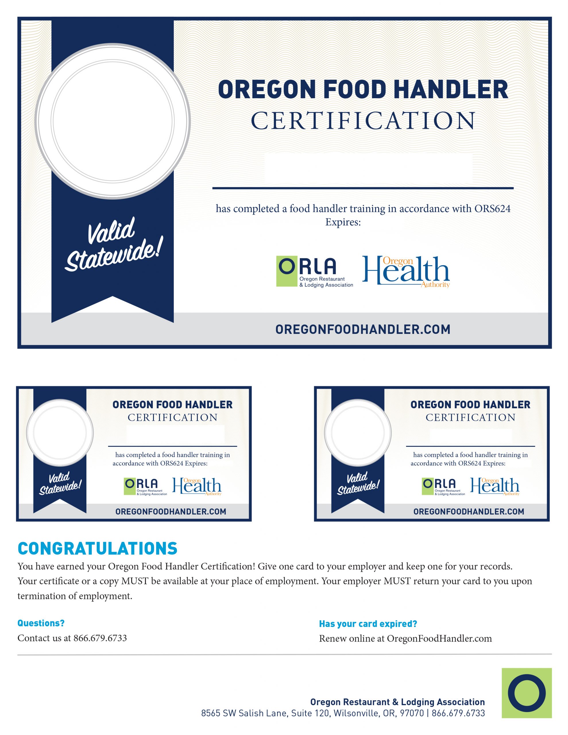 Certificate orla Oregon Food Handler Certification